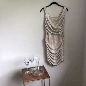 Gold Glitzy Ruched Cocktail Dress